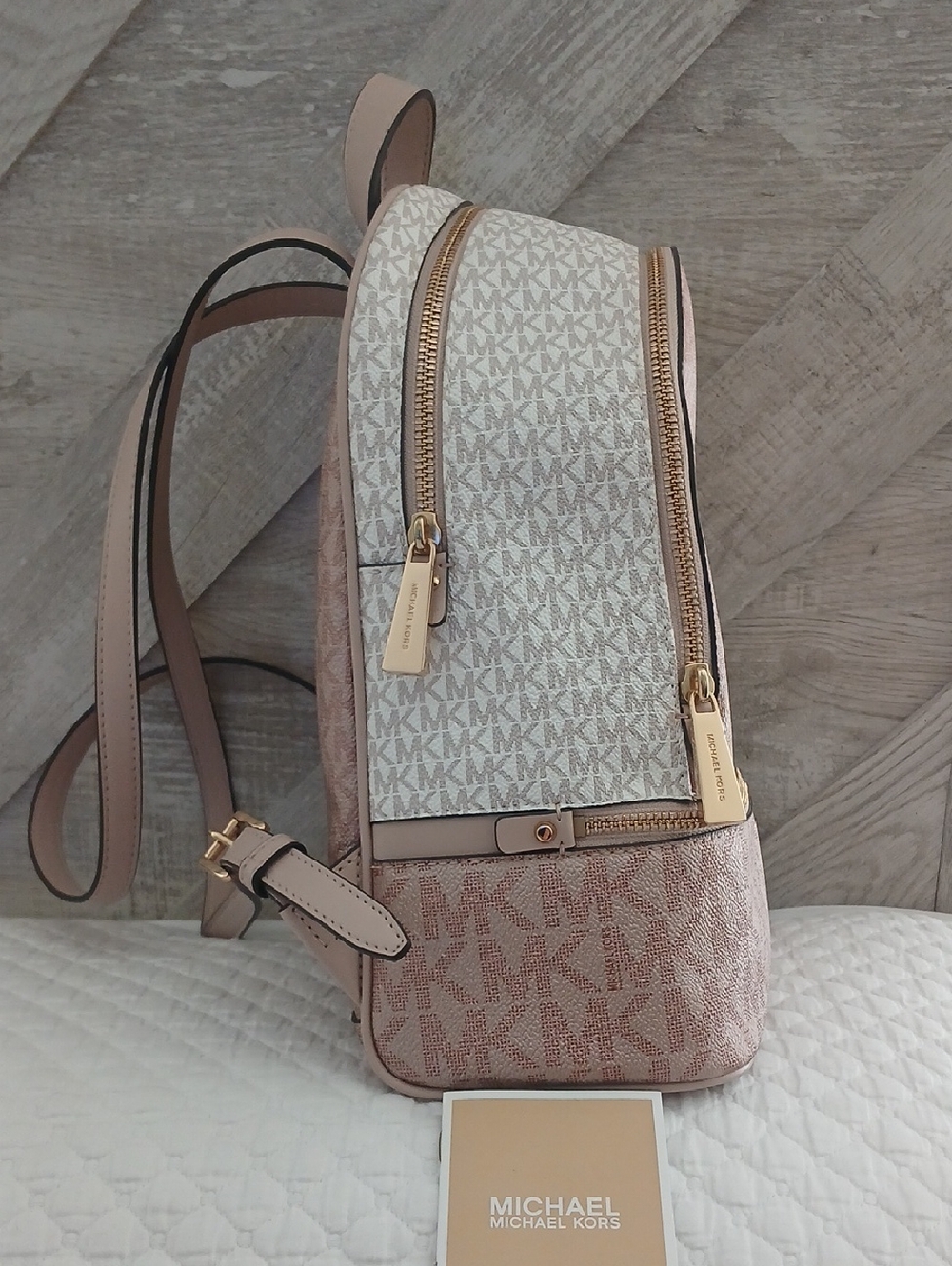 Michael Kors Blush Logo-Print Backpack with Gold Hardware - Picture 4 of 7